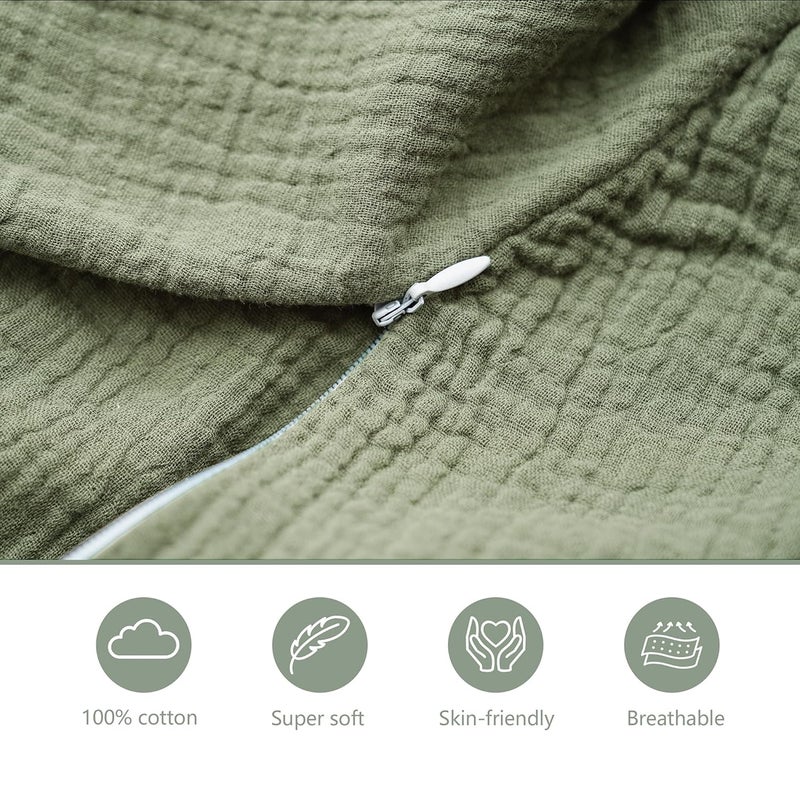 Coreeky Muslin Nursing Pillow Covers, 2 Pack, Soft & Adorable Slipcovers with Zipper Closure, 100% Cotton Covers for Breastfeeding Pillows (Twig, Grayish Green) - Image 5